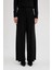 Relax Fit Triko Pantolon Siyah Basic Düz Beli Lastikli Geniş Paça V0088AZ24AU 9