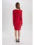 Bodycon Vücudu Saran Basic Düz Kayık Yaka Drapeli Uzun Kollu Mini Kırmızı Abiye Elbise C4365AX24SP 20