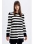 Regular Fit Bisiklet Yaka Çizgili Yırtmaçlı Uzun Kollu Triko Kazak Tunik Z9007AZ24AU 7