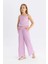Kız Çocuk Wide Leg Geniş Bol Paça Beli Lastikli Bürümcük Pantolon C5372A824SM 10