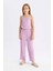 Kız Çocuk Wide Leg Geniş Bol Paça Beli Lastikli Bürümcük Pantolon C5372A824SM 11