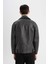 Slim Fit Polo Yaka Suni Deri Ceket Mont C5748AX24AU 11