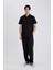 %100 Pamuk Slim Fit Dar Kesim Yazlık Basic Düz Kısa Kollu Siyah Gömlek R1706AZ24SM 7