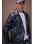Su Ve Rüzgar İtici Slim Fit Dar Kesim Mevsimlik Astarlı Fermuarlı İç Cepli Suni Deri Biker Mont C5715AX24AU 9