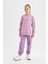 Kız Çocuk Lila Relax Fit Bisiklet Yaka Pamuklu Basic Düz Okul Sweatshirt A2797A824AU 9