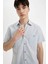 Slim Fit Dar Kesim Yazlık Çizgili Pamuklu Kısa Kollu Gömlek C7361AX24SM 8