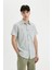 Slim Fit Dar Kesim Yazlık Çizgili Pamuklu Kısa Kollu Gömlek C7361AX24SM 10