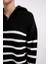 Oversize Geniş Kalıp Çizgili Yarım Fermuarlı Dik Yaka Triko Kazak A7173AX24WN 9