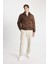 Slim Fit Dar Kesim Kürklü Polo Yaka Astarlı Fermuarlı Cepli Süet Mont A3869AX24WN 7