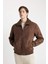Slim Fit Dar Kesim Kürklü Polo Yaka Astarlı Fermuarlı Cepli Süet Mont A3869AX24WN 8