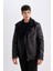 Slim Fit Mont Ceket Dar Kesim Suni Kürk Astarlı Fermuarlı Suni Deri C5636AX24WN 11
