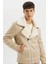 Slim Fit Dar Kesim Suni Kürk Astarlı Fermuarlı Cepli Süet Deri Kışlık Ceket Mont C5636AX24WN 9