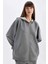 Oversize Geniş Kalıp Kapüşonlu Basic Düz Skuba Dalgıç Kumaş Cepli Fermuarlı Sweatshirt C6871AX24AU 6