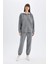 Oversize Geniş Kalıp Kapüşonlu Basic Düz Skuba Dalgıç Kumaş Cepli Fermuarlı Sweatshirt C6871AX24AU 7