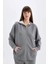 Oversize Geniş Kalıp Kapüşonlu Basic Düz Skuba Dalgıç Kumaş Cepli Fermuarlı Sweatshirt C6871AX24AU 8