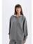 Oversize Geniş Kalıp Kapüşonlu Basic Düz Skuba Dalgıç Kumaş Cepli Fermuarlı Sweatshirt C6871AX24AU 9