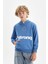 Erkek Çocuk Mavi Yazı Baskılı Cepli Kapüşonlu Okul Sweatshirt C7558A824AU 14