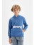 Erkek Çocuk Mavi Yazı Baskılı Cepli Kapüşonlu Okul Sweatshirt C7558A824AU 17