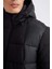 Slim Fit Dar Kesim Astarlı Kapüşonlu Fermuarlı Cepli Kışlık Parka C5712AX24WN 12
