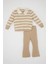 Kız Bebek 2'li Takım Çizgili Polo Yaka Triko Kazak İspanyol Paça Triko Tayt 6
