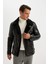 Su İtici Slim Fit Dar Kesim Astarlı Fermuarlı Cepli Kürk Yakalı Suni Deri Ceket Mont A4392AX24WN 13