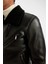 Su Geçirmez Slim Fit Dar Kesim Astarlı Fermuarlı Cepli Kürk Yakalı Suni Deri Ceket Mont A4392AX24WN 12