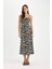 V Yaka Tropikal Desenli Maroken Askılı Maxi Elbise A9178AX24SM 9