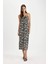 V Yaka Tropikal Desenli Maroken Askılı Maxi Elbise A9178AX24SM 10