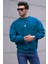 Petrol Mavi Bisiklet Yaka Oversize Şardonlu Basic Erkek Sweatshirt 6048 1