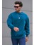 Petrol Mavi Bisiklet Yaka Oversize Şardonlu Basic Erkek Sweatshirt 6048 2
