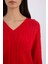 Relax Fit V Yaka Saç Örgülü Triko Kırmızı Kazak C9060AX24WN 14