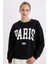 Loose Fit Bisiklet Yaka Baskılı Kalın Siyah Sweatshirt C7810AX24WN 6
