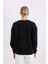 Loose Fit Bisiklet Yaka Baskılı Kalın Siyah Sweatshirt C7810AX24WN 10