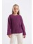 Kız Çocuk Mor Standart Fit Bisiklet Yaka Basic Düz Triko Kazak C6909A824AU 13