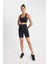 Fit Siyah Yüksek Bel Beli Saran Biker Esnek Kısa Basic Sporcu Tayt Z6741AZ24AU 8