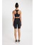 Fit Siyah Yüksek Bel Beli Saran Biker Esnek Kısa Basic Sporcu Tayt Z6741AZ24AU 12