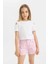 Kız Çocuk Slim Fit Dar Kesim Bisiklet Yaka Basic Düz Ribana Kısa Kollu Tişört C9714A824HS 9