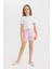 Kız Çocuk Slim Fit Dar Kesim Bisiklet Yaka Basic Düz Ribana Kısa Kollu Tişört C9714A824HS 10
