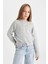 Kız Çocuk Gri Bisiklet Yaka Basic Düz Triko Kazak C9554A824AU 6