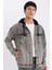 %100 Pamuk Oversize Geniş Kalıp Kapüşonlu Düğmeli Mevsimlik Baharlık Denim Ceket D0416AX24AU 7