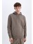 Regular Fit Kapüşonlu Kanguru Cepli İçi Yumuşak Tüylü Basic Düz Sweatshirt X8283AZ24AU 12