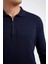 Lacivert Standart Fit Normal Kesim Fermuarlı Polo Yaka Triko Kazak D0621AX24AU 10