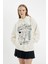 Oversize Geniş Kalıp Kapüşonlu Baskılı Kalın Sweatshirt C7859AX24WN 8