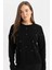 Regular Fit Bisiklet Yaka Taşlı Siyah Triko Kazak R0726AZ24WN 6