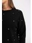 Regular Fit Bisiklet Yaka Taşlı Siyah Triko Kazak R0726AZ24WN 9