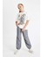 Kız Çocuk Beli ve Paçası Lastikli Cepli Gri Paraşüt Jogger Pantolon D0646A824SM 9