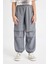 Kız Çocuk Beli ve Paçası Lastikli Cepli Gri Paraşüt Jogger Pantolon D0646A824SM 12