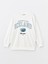 Xsıde Ekru Bisiklet Yaka Baskılı Oversize Kadın Sweatshirt 5