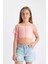 Kız Çocuk 2'li Takım Crop Bisiklet Yaka Degrade Baskılı Tül Kısa Kollu Tişört Atlet C8717A824SM 9