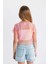 Kız Çocuk 2'li Takım Crop Bisiklet Yaka Degrade Baskılı Tül Kısa Kollu Tişört Atlet C8717A824SM 12